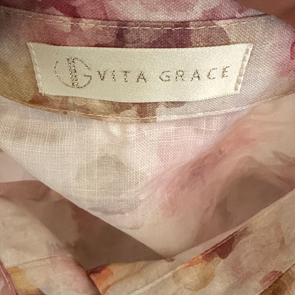 Vita Grace Floral Crop Top Ruffle Hem Button Front Cottagecore Blouse Romantic - Picture 6 of 7